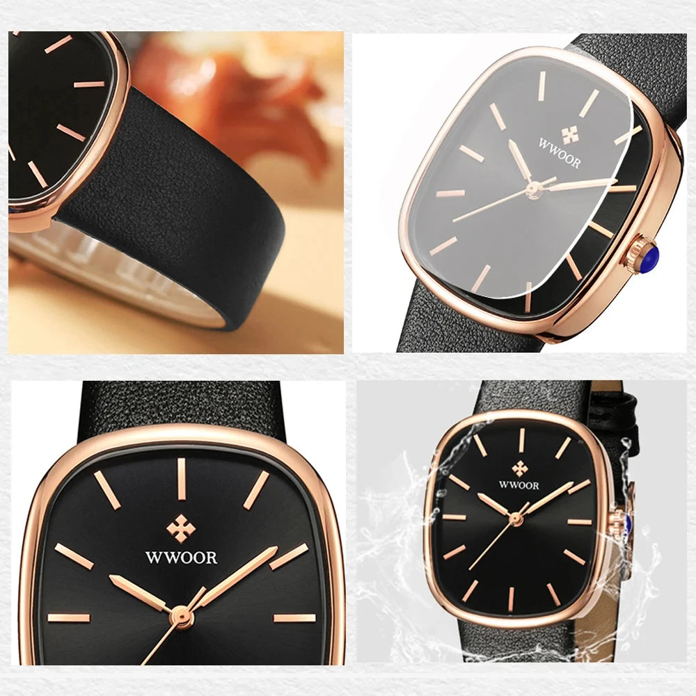 WWOOR 2024 Women Watch Fashion Leather Quartz Bracelet Watch Top Brand Luxury Waterproof Ladies Wristwatch Montre Femme Feminino