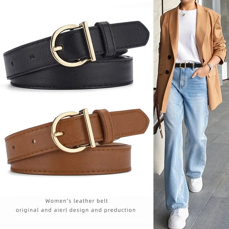 Women'S Belt Fashion Pin Buckle Thin Belt Genuine Luxury Soft Belt Women with Cargo Pants Jeans Windproof Belt PU Leather Belt