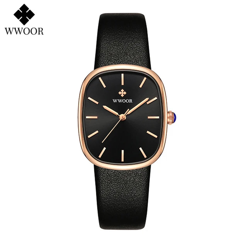 WWOOR 2024 Women Watch Fashion Leather Quartz Bracelet Watch Top Brand Luxury Waterproof Ladies Wristwatch Montre Femme Feminino