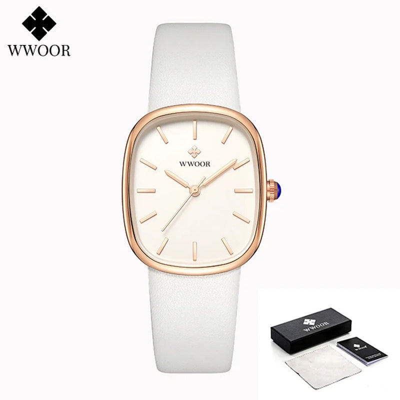 WWOOR 2024 Women Watch Fashion Leather Quartz Bracelet Watch Top Brand Luxury Waterproof Ladies Wristwatch Montre Femme Feminino