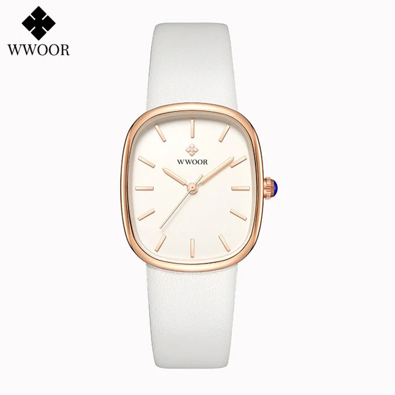 WWOOR 2024 Women Watch Fashion Leather Quartz Bracelet Watch Top Brand Luxury Waterproof Ladies Wristwatch Montre Femme Feminino