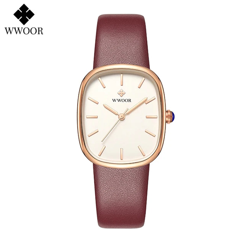 WWOOR 2024 Women Watch Fashion Leather Quartz Bracelet Watch Top Brand Luxury Waterproof Ladies Wristwatch Montre Femme Feminino