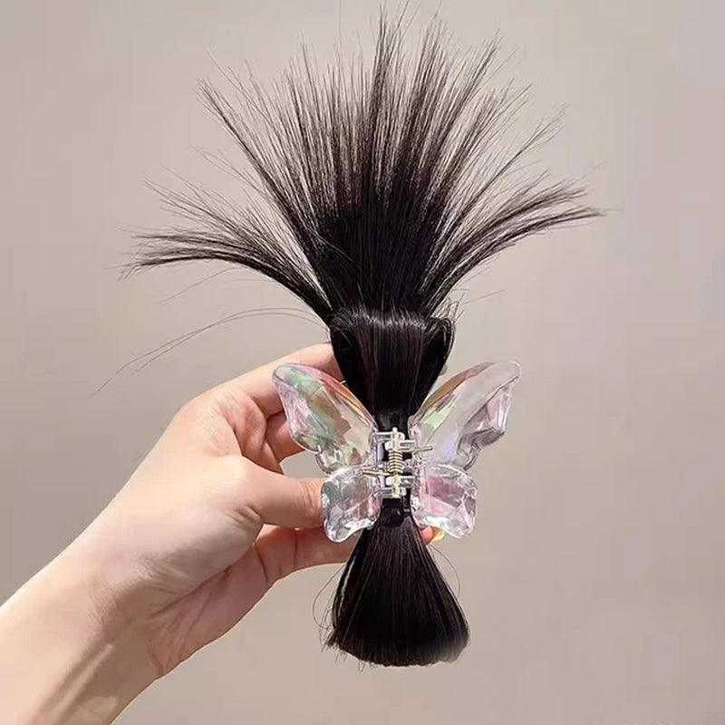 Women Half-Tie Hair Claw Feather Shuttlecock Head Lazy Meatball Head Crab Clip Wig Catch Clip High Ponytail Hair Accessories