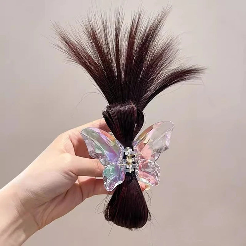 Women Half-Tie Hair Claw Feather Shuttlecock Head Lazy Meatball Head Crab Clip Wig Catch Clip High Ponytail Hair Accessories