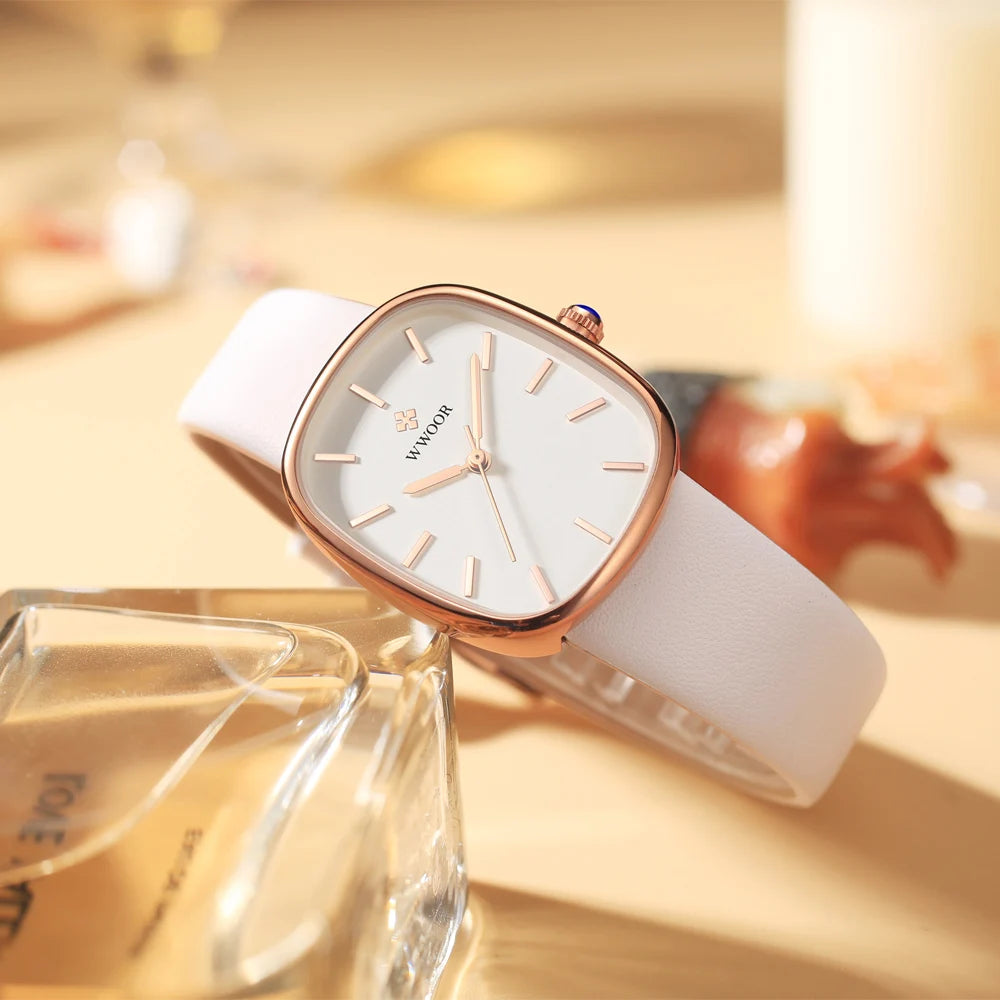 WWOOR 2024 Women Watch Fashion Leather Quartz Bracelet Watch Top Brand Luxury Waterproof Ladies Wristwatch Montre Femme Feminino