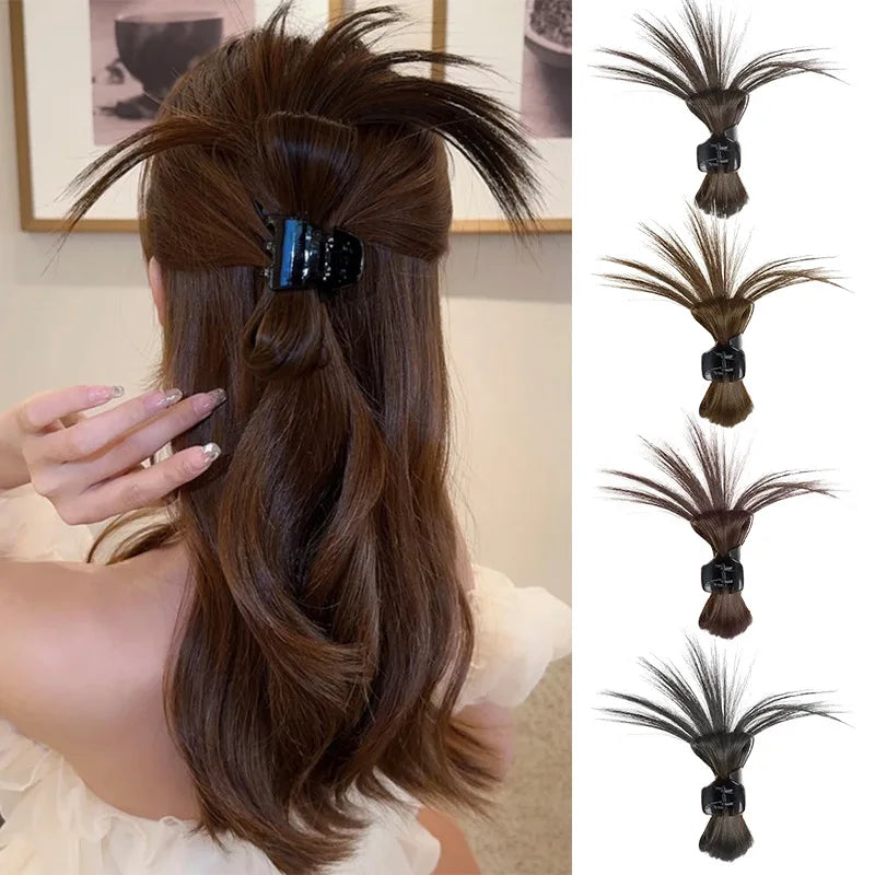 Women Half-Tie Hair Claw Feather Shuttlecock Head Lazy Meatball Head Crab Clip Wig Catch Clip High Ponytail Hair Accessories