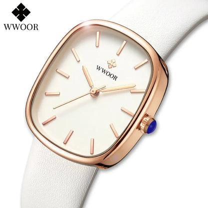 WWOOR 2024 Women Watch Fashion Leather Quartz Bracelet Watch Top Brand Luxury Waterproof Ladies Wristwatch Montre Femme Feminino